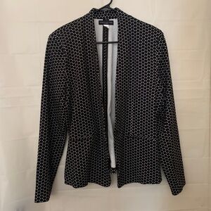 Simply styled by sears black and white, long sleeve blazer, one button size, XL